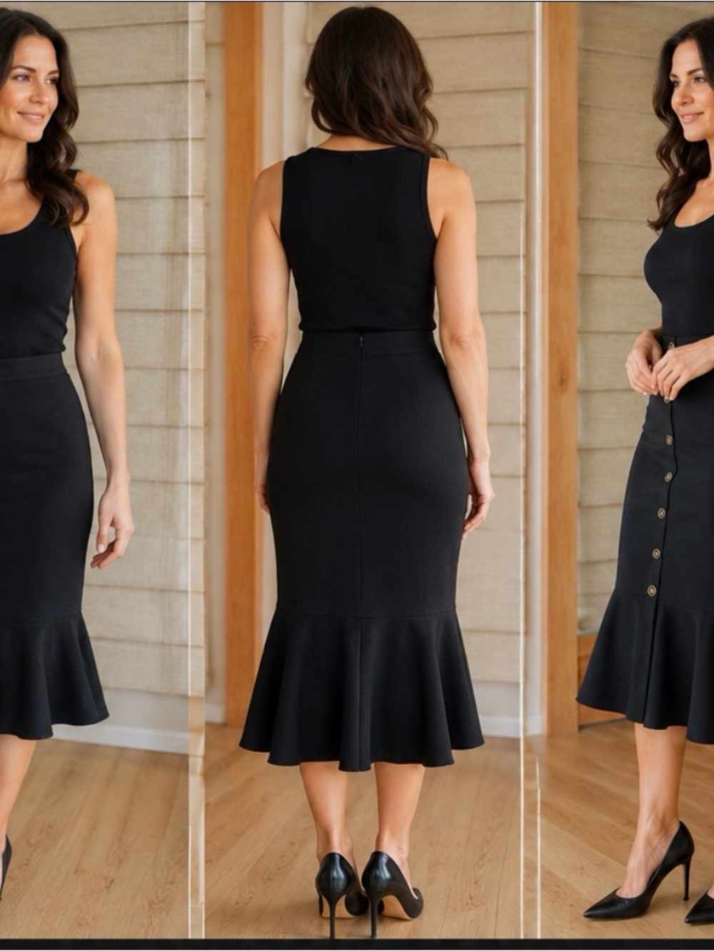Classic Black Midi Ruffle Hem Skirt